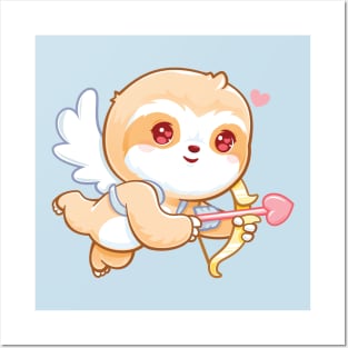 Love Cupid Kawaii Sloth Valentine Posters and Art